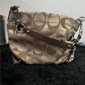 Coach Tan and Brown Signature Shoulder Bag